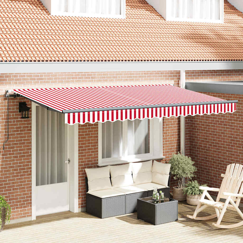 Retractable Awning Red, White 400 x 200 cm Polyester, Aluminium