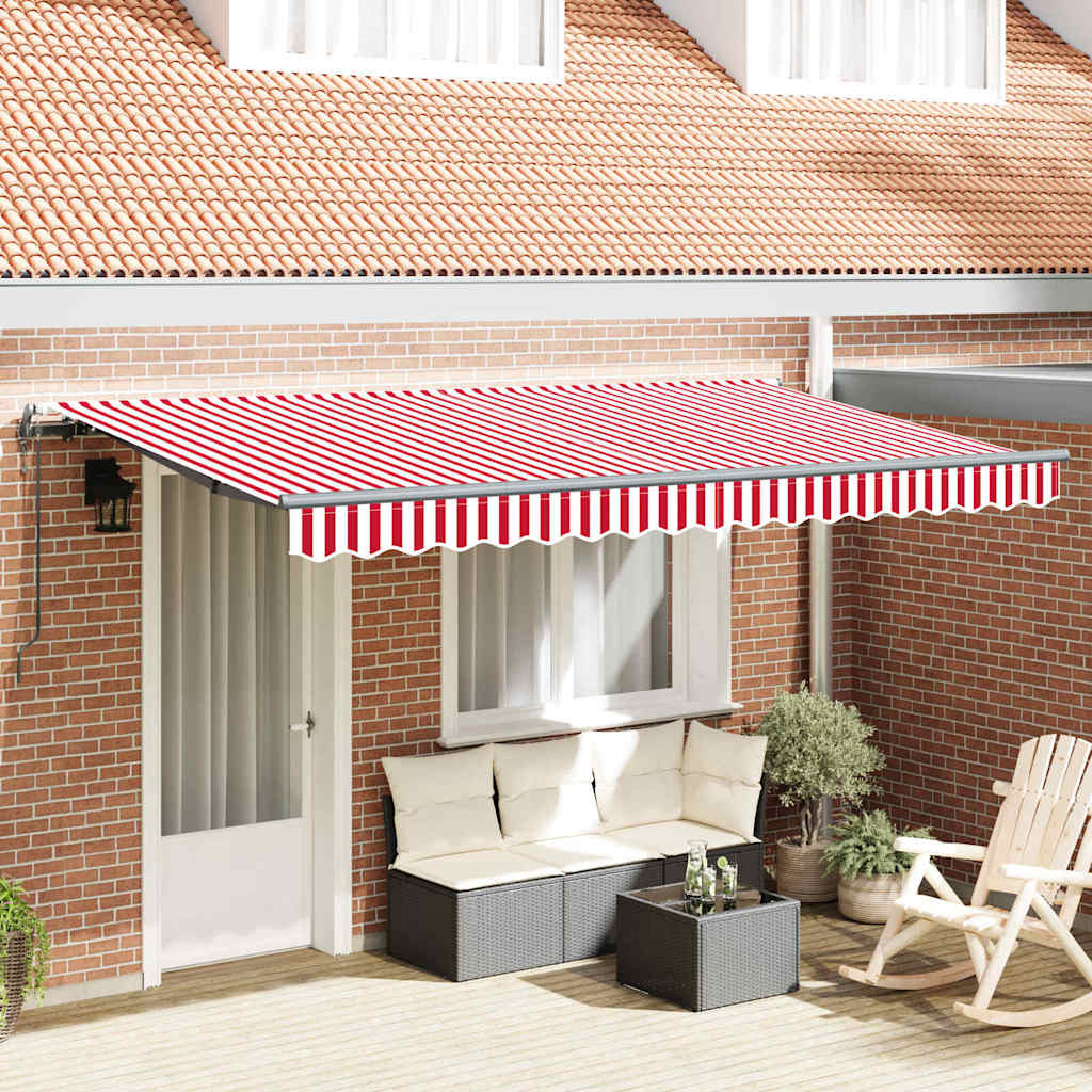 Retractable Awning Red, White 400 x 200 cm Polyester, Aluminium