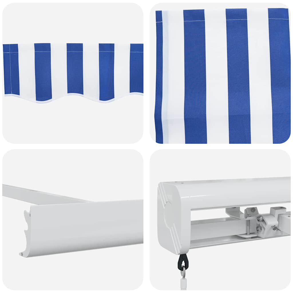 Retractable Awning Blue and White 300 x 250 cm Fabric and Metal