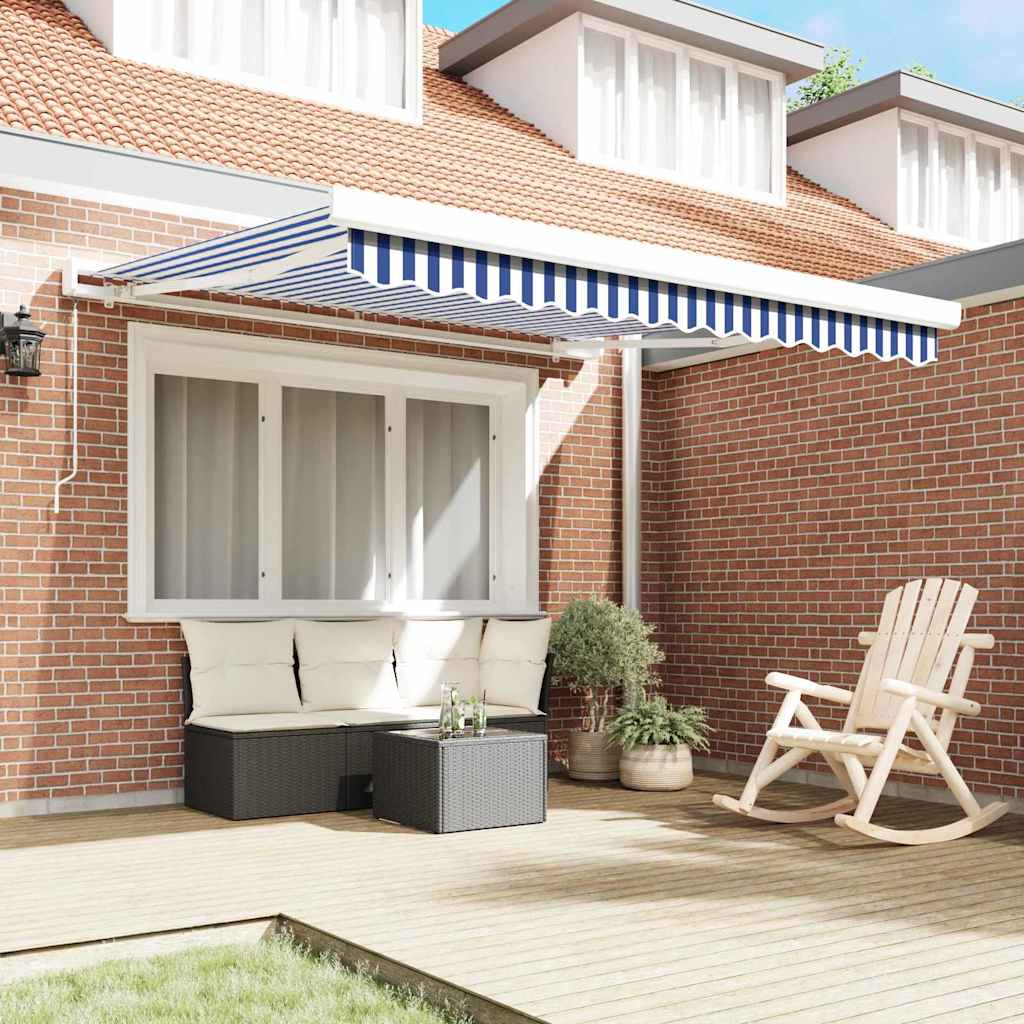 Retractable Awning Blue and White 300 x 250 cm Fabric and Metal