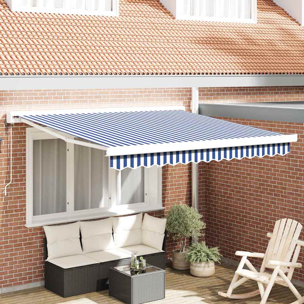 Retractable Awning Blue and white 300 x 250 cm Fabric, Metal