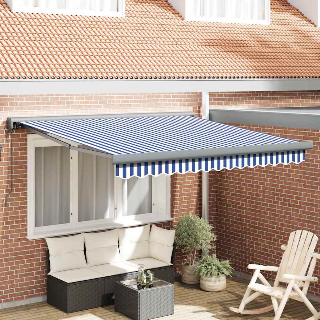 Retractable Awning Blue and white 300 x 250 cm Fabric, Metal