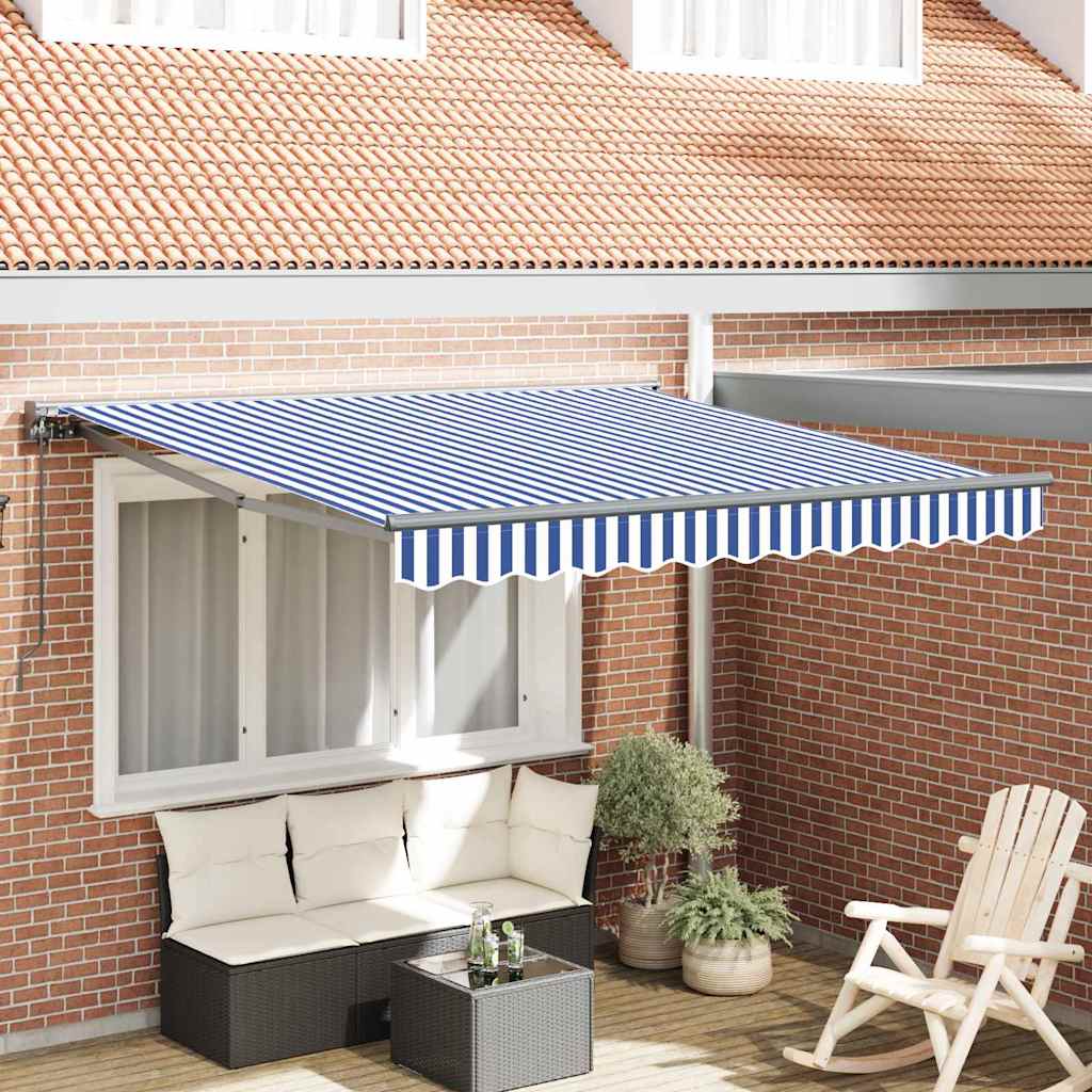 Retractable Awning Manual Blue and White 300x250 cm Fabric