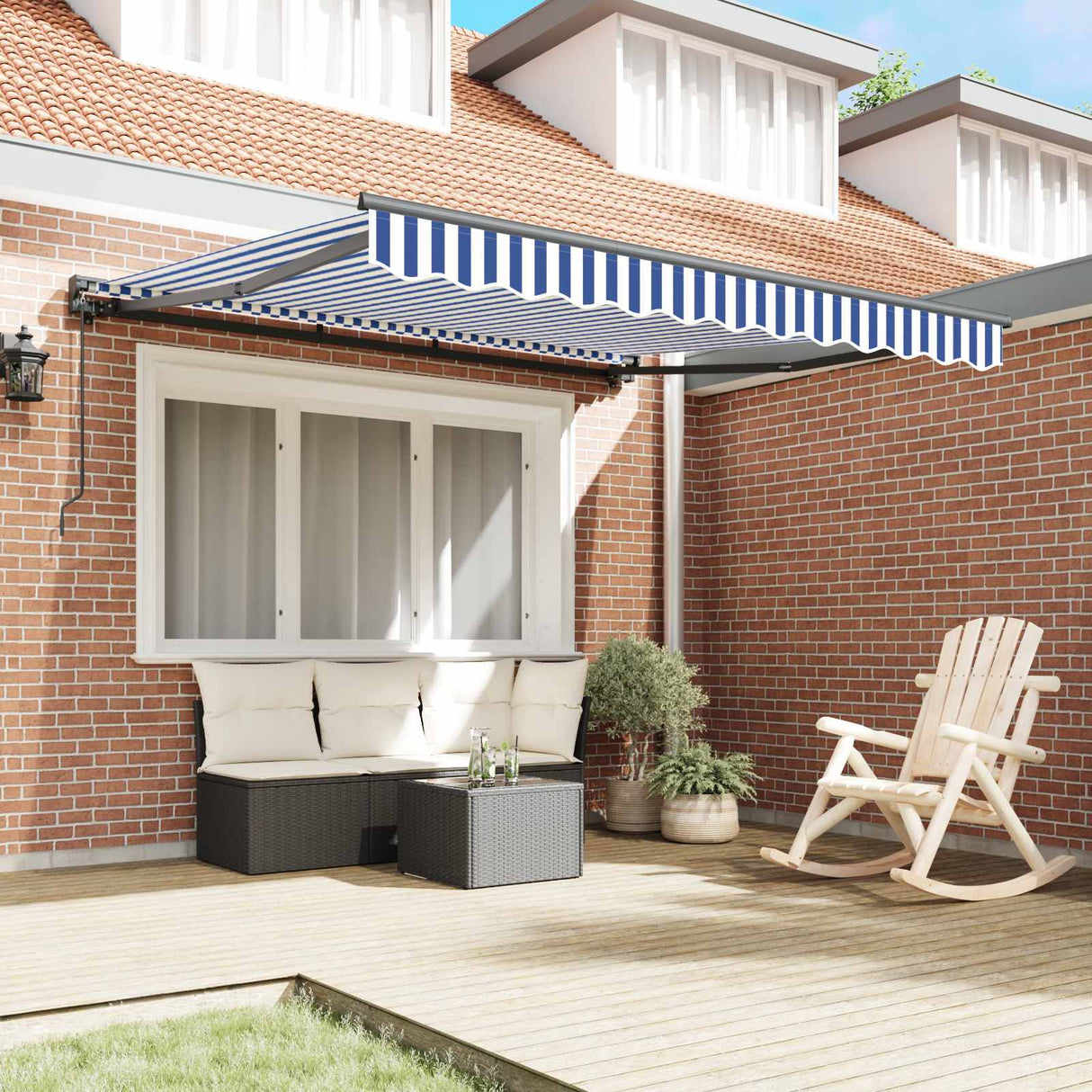 Retractable Awning Manual Blue and White 300 x 250 cm