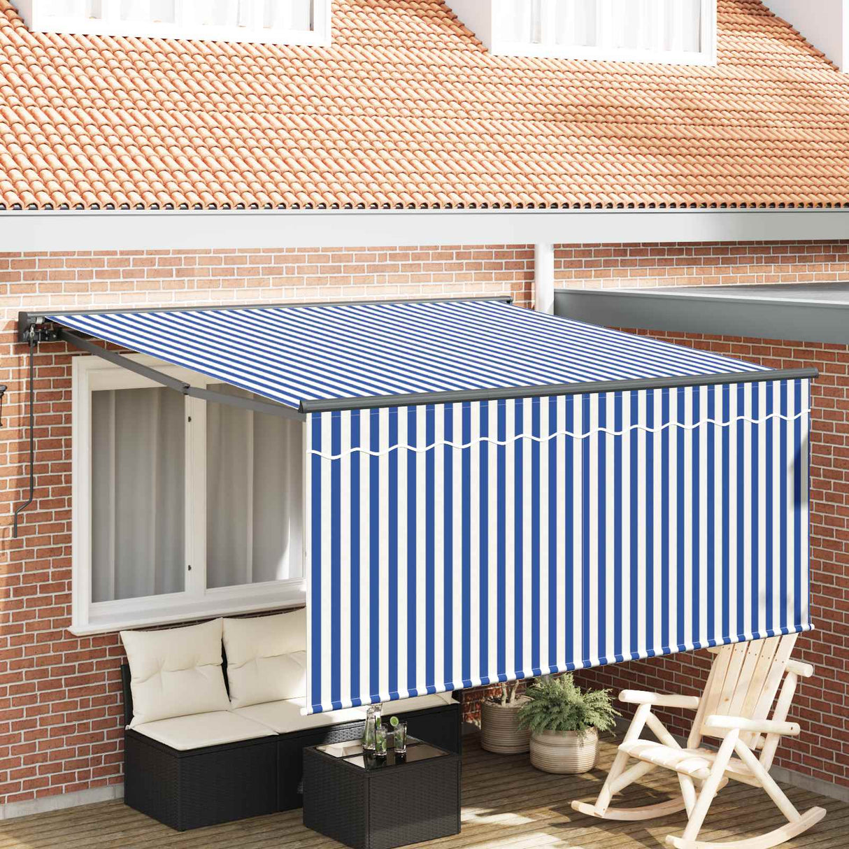 Retractable Awning Manual Blue and White 300 x 250 cm