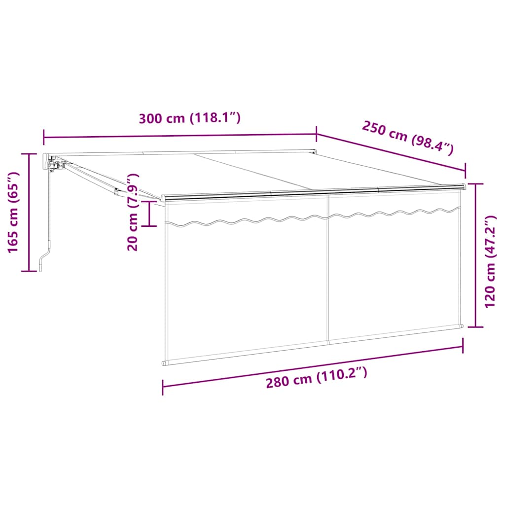 Retractable Awning Blue and white 300 x 250 cm Fabric