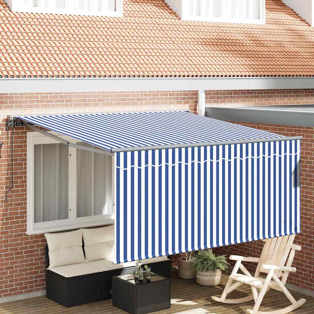 Retractable Awning Blue and white 300 x 250 cm Fabric
