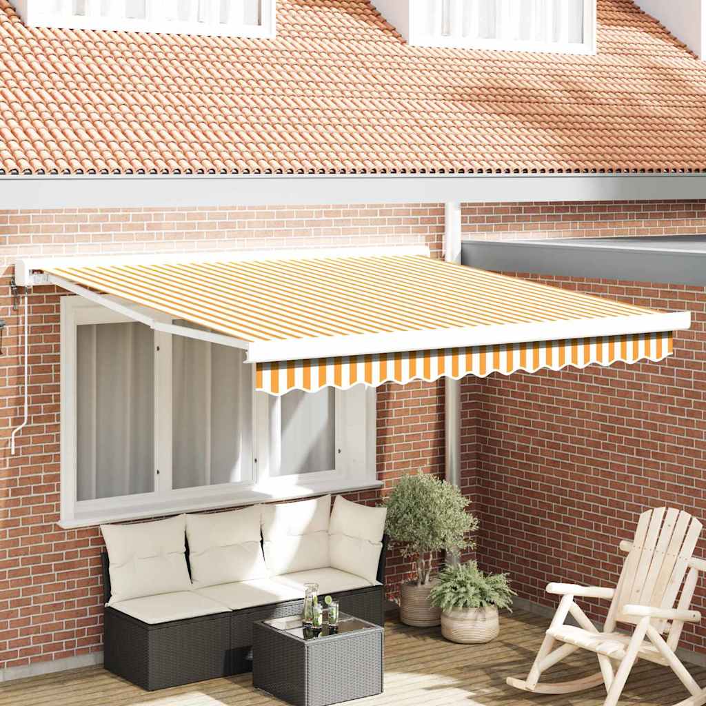 Retractable Awning Yellow and white 300 x 250 cm Fabric, Metal