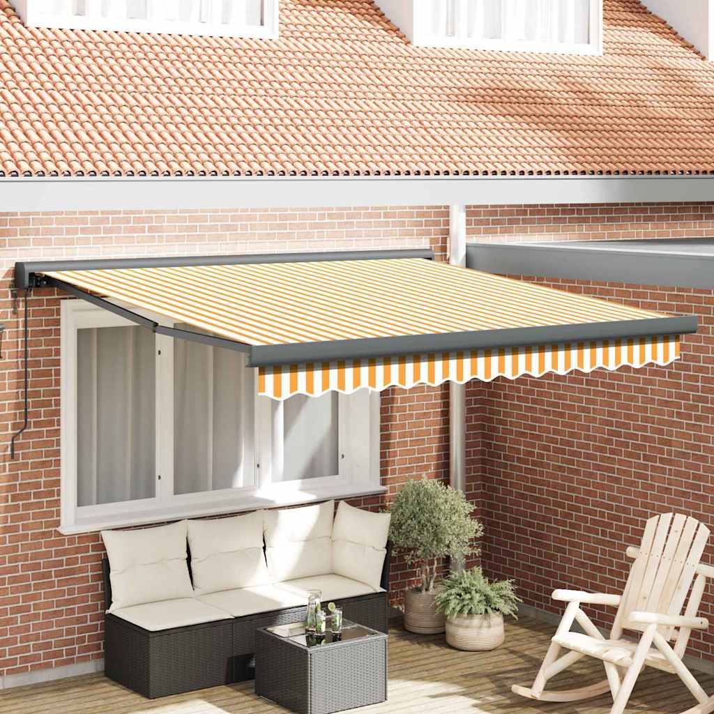 Retractable Awning Yellow and white 300 x 250 cm Fabric, Metal