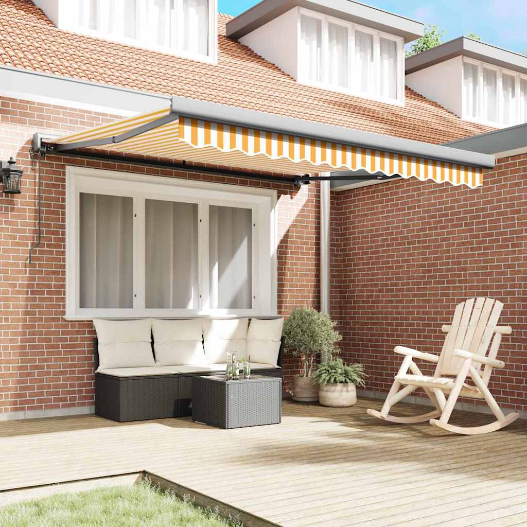 Retractable Awning Yellow and white 300 x 250 cm Fabric, Metal