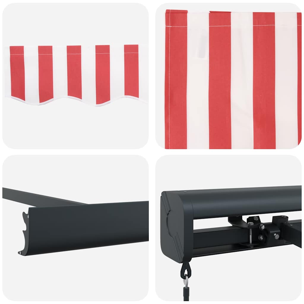 Retractable Awning Red, White 300 x 250 cm Fabric, Metal