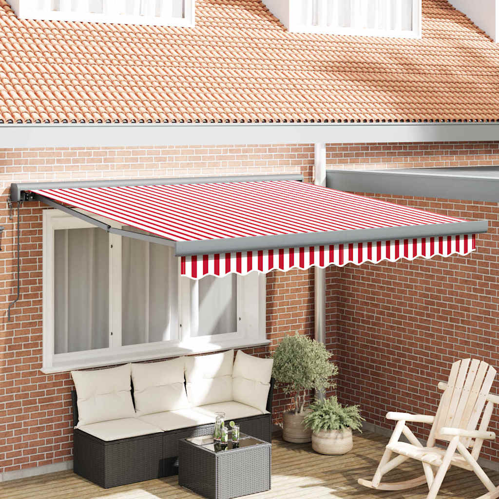 Retractable Awning Red and white 300 x 250 cm Fabric, Metal