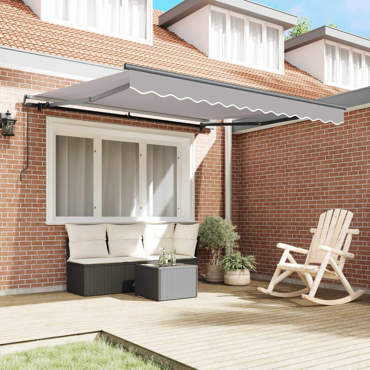 Retractable Awning Light Grey 300 x 250 cm Polyester and Steel