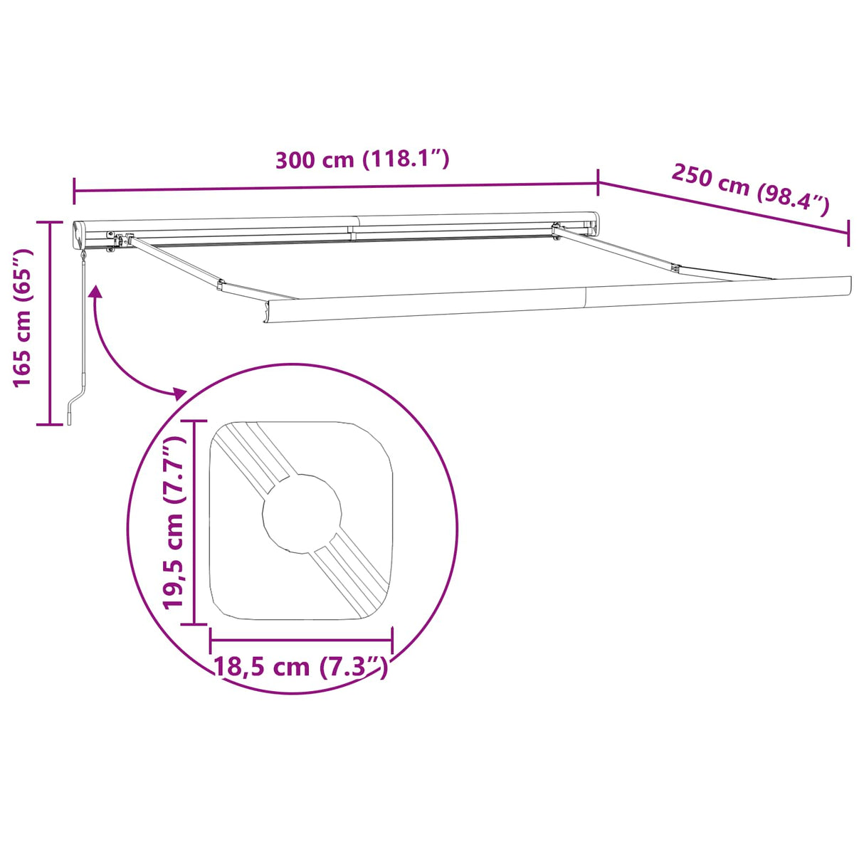 Retractable Awning Light Grey 300 x 250 cm Fabric and Metal