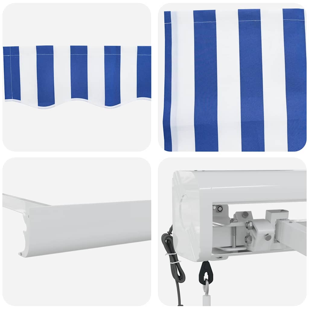 Retractable Awning Blue and White 350 x 250 cm Fabric and Metal