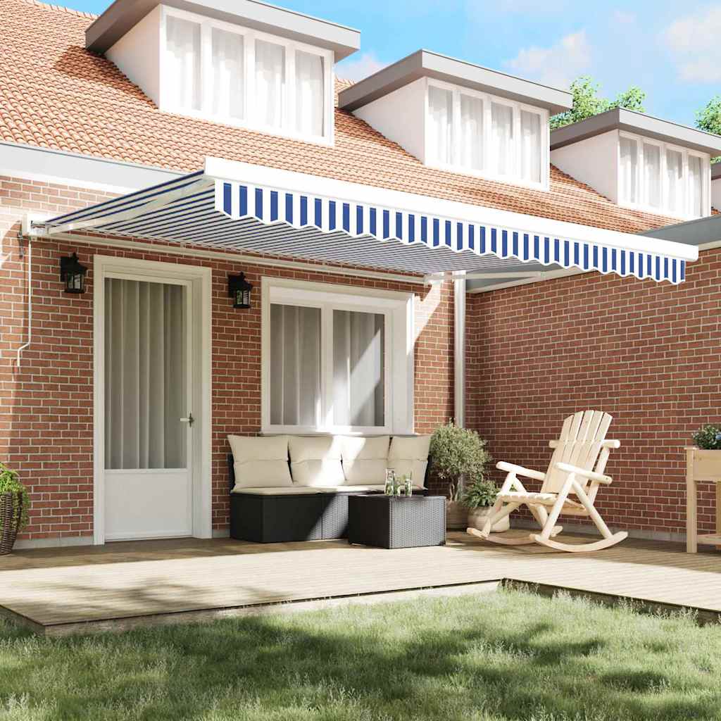 Retractable Awning Blue and White 350 x 250 cm Fabric and Metal