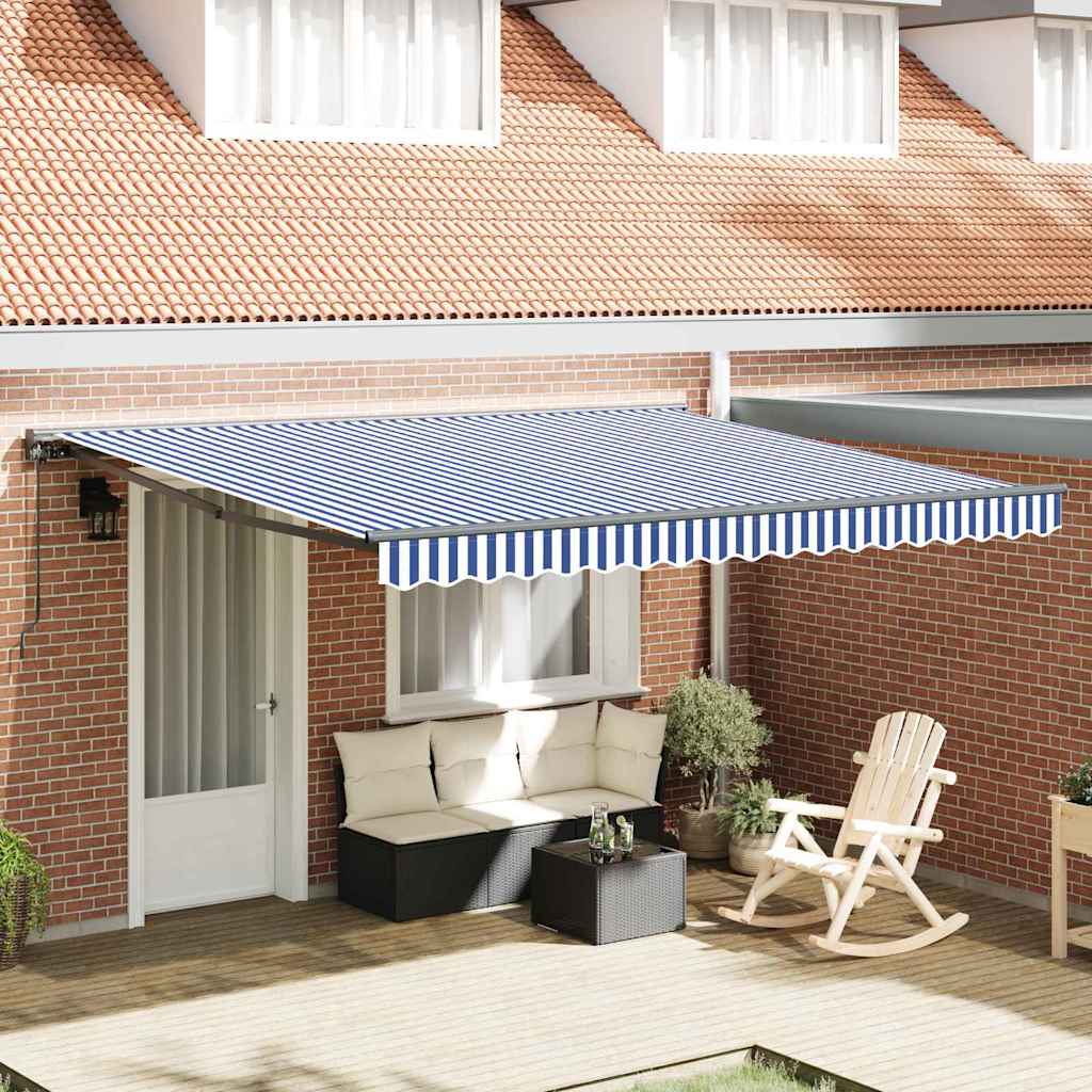 Retractable Awning Blue and White 350 x 250 cm Fabric and Metal