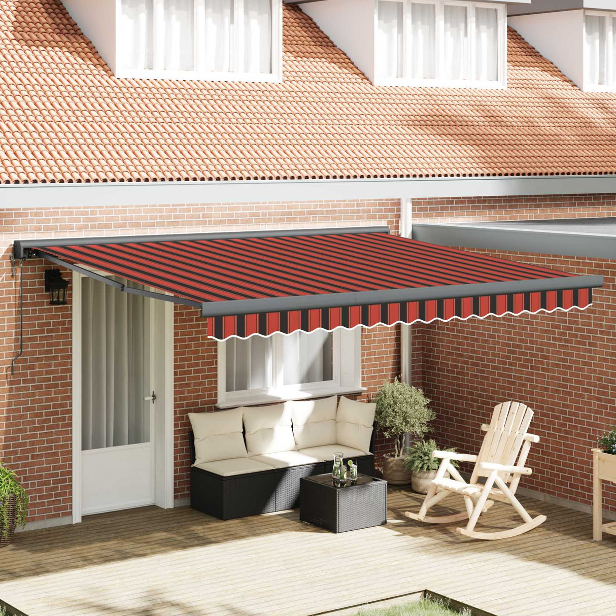 Retractable Awning Manual Red and Black 350 x 250 cm Fabric