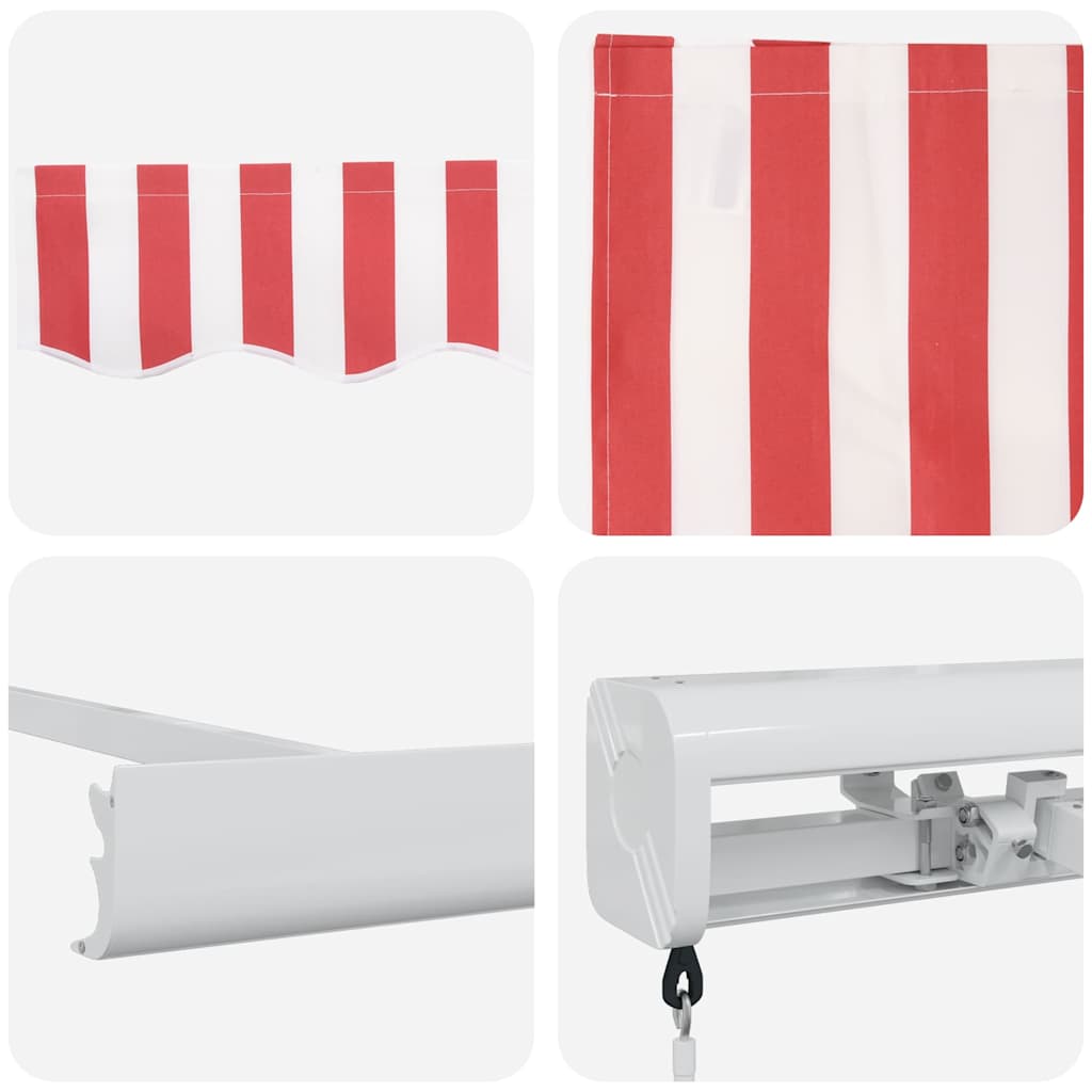 Retractable Awning Red, White 350 x 250 cm Fabric, Metal