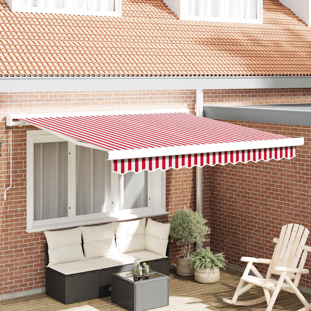 Retractable Awning Red, White 350 x 250 cm Fabric, Metal