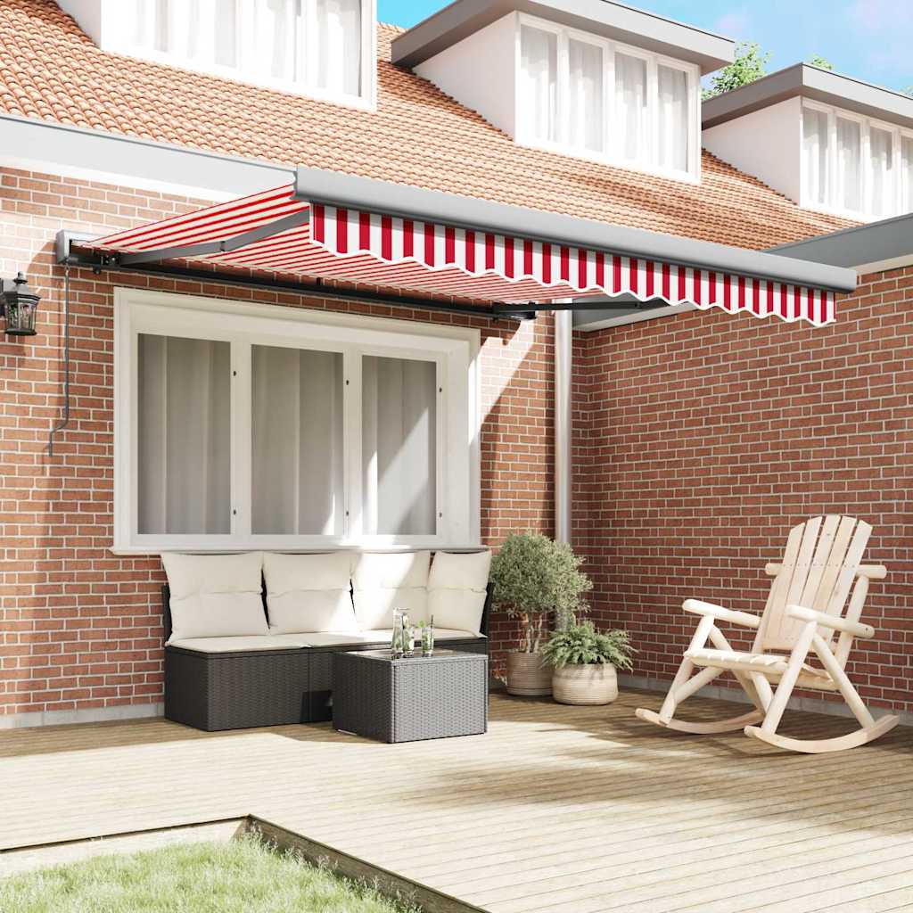 Retractable Awning Red, White 350 x 250 cm Fabric, Metal