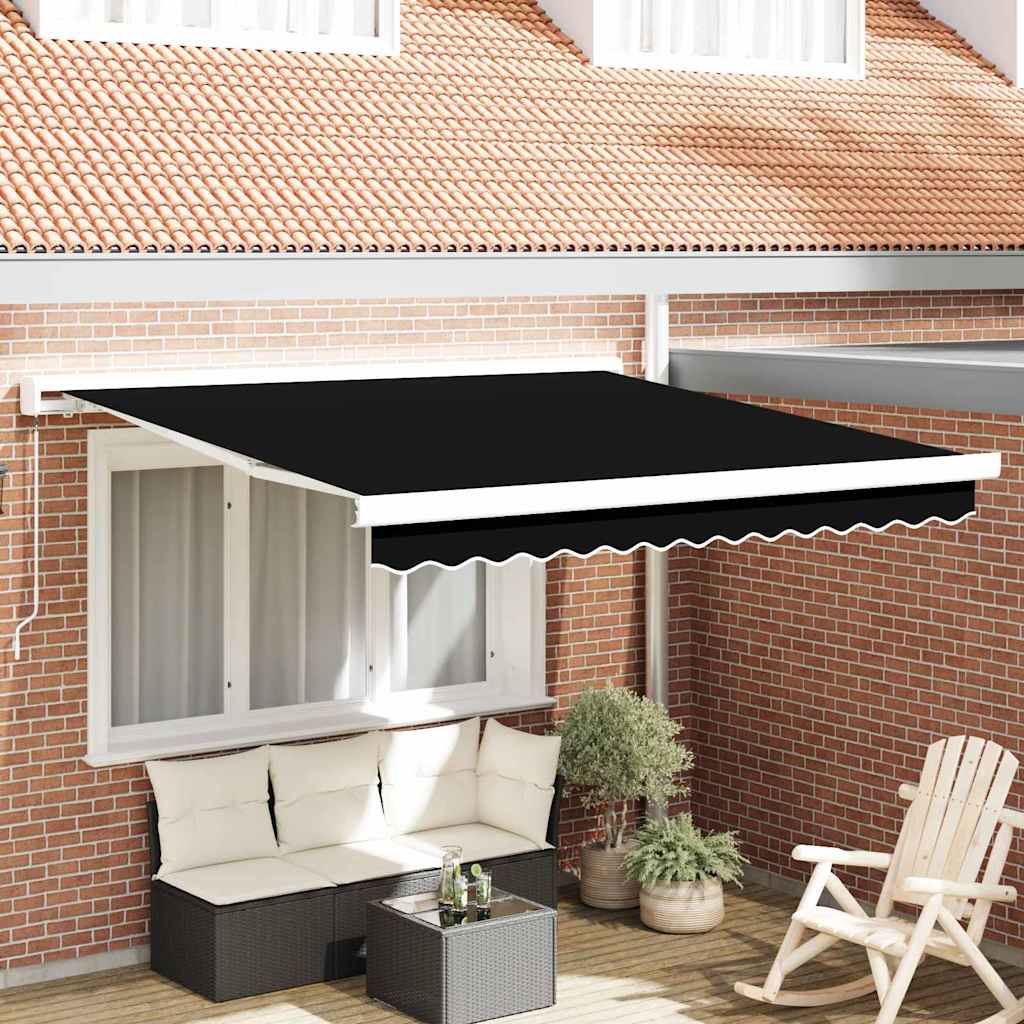 Retractable Awning Black 350 x 250 cm Fabric, Metal