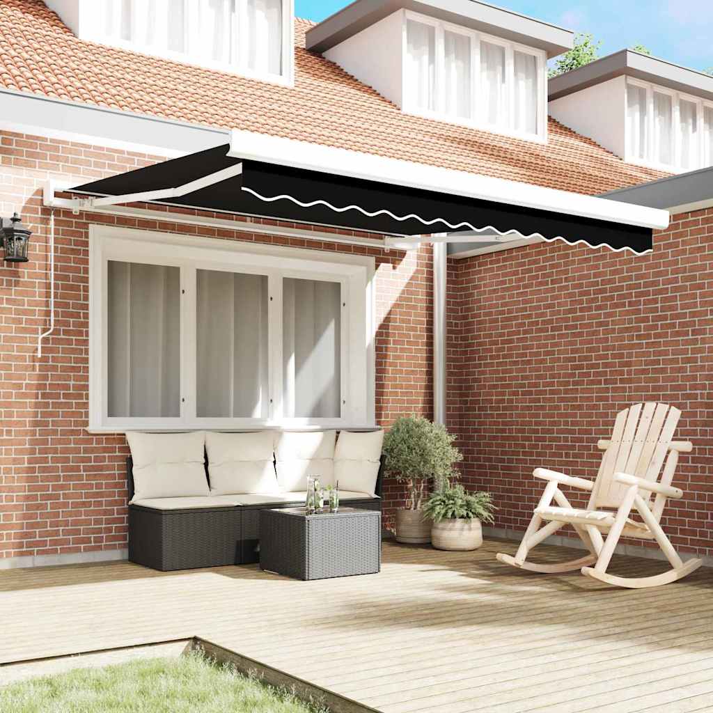 Retractable Awning Black 350 x 250 cm Fabric, Metal