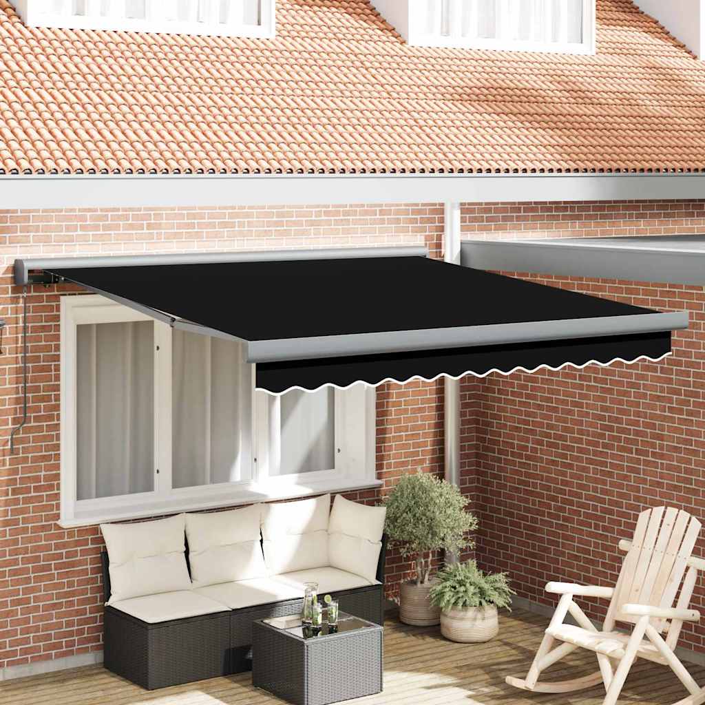 Retractable Awning Black 350 x 250 cm Fabric, Metal