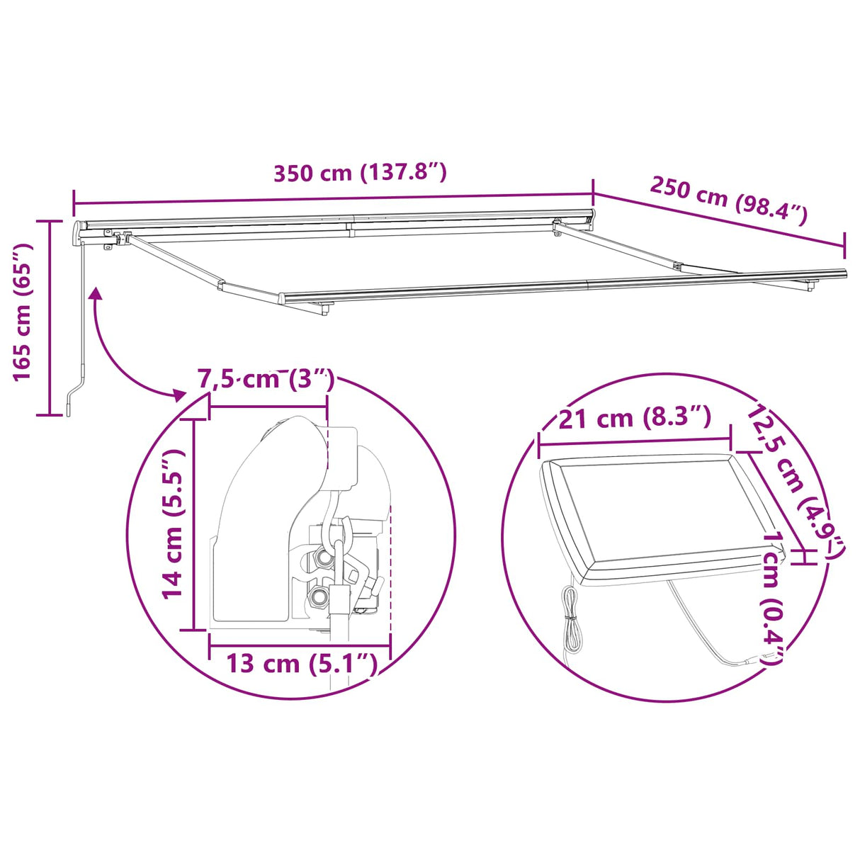 Retractable Awning Manual Light grey 350 x 250 cm Fabric