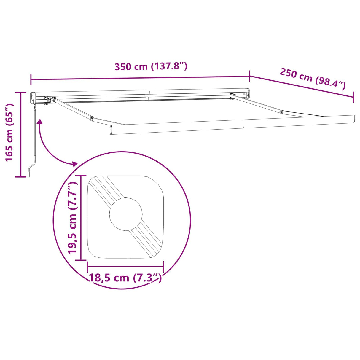 Retractable Awning Light Grey 350 x 250 cm Fabric and Metal