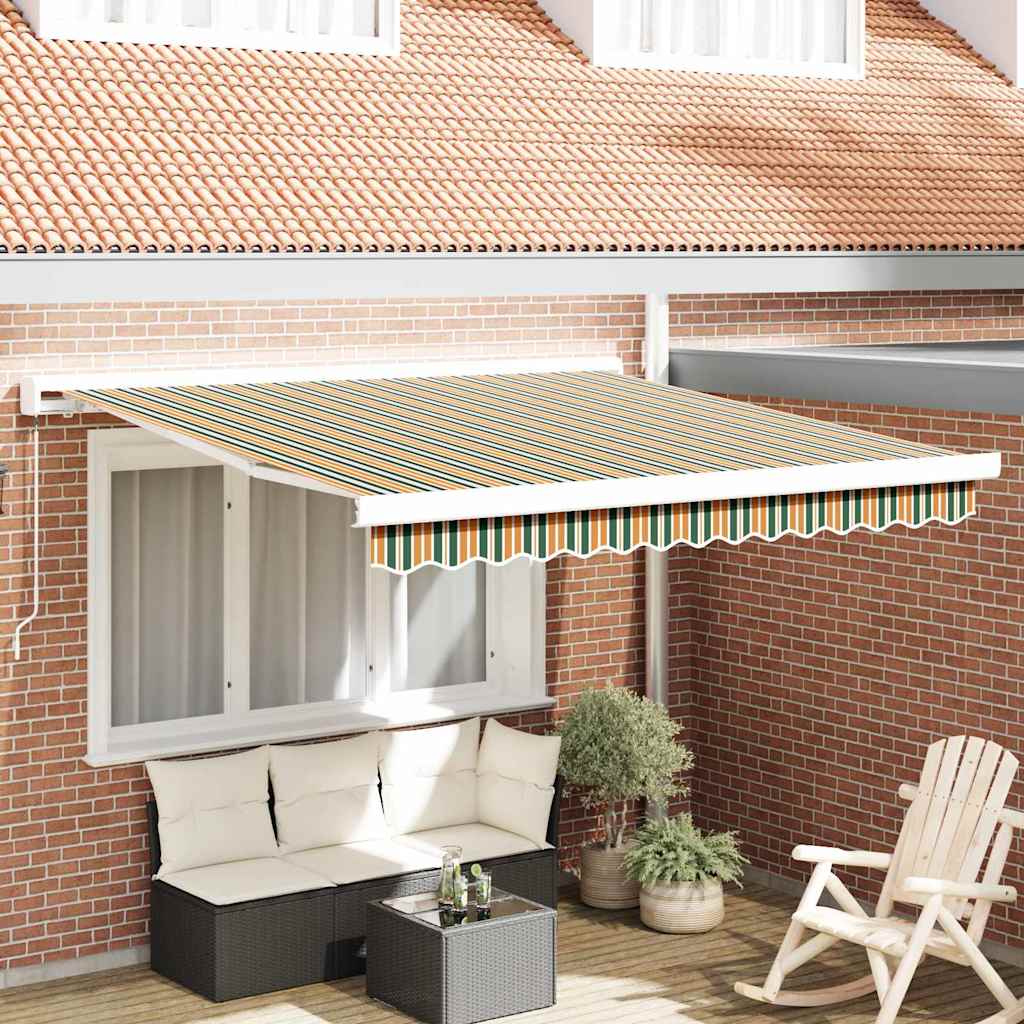 Retractable Awning Green, Yellow 350 x 250 cm Fabric, Metal