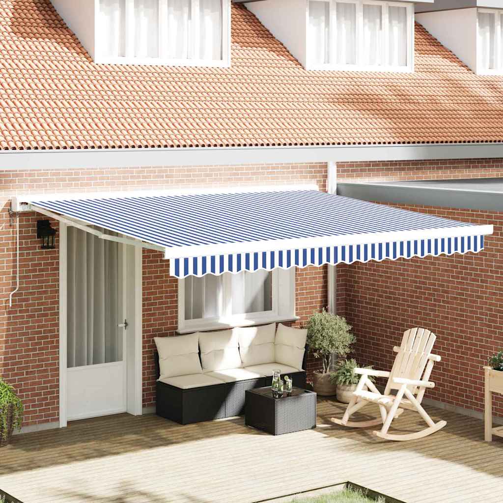 Retractable Awning Blue and White 400 x 300 cm Fabric and Metal