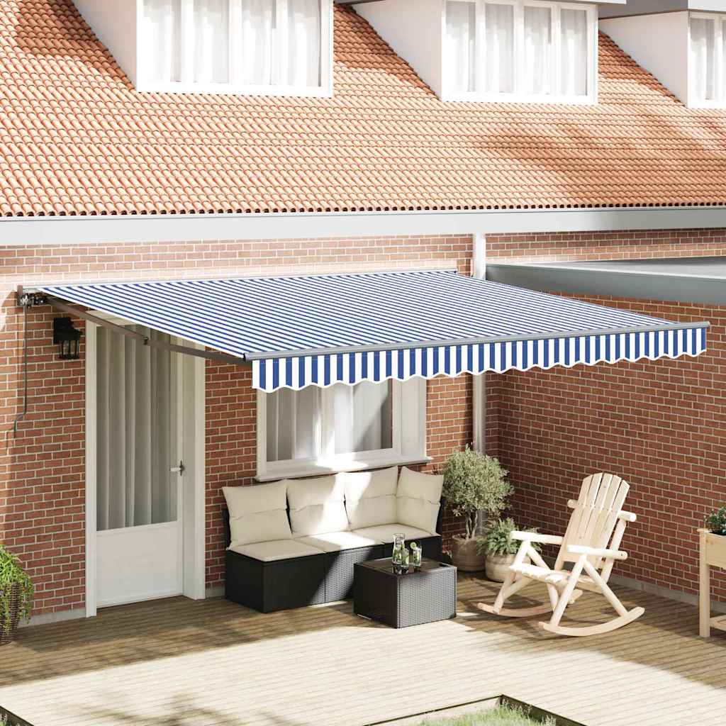 Retractable Awning Manual Blue and White 400x300 cm Fabric