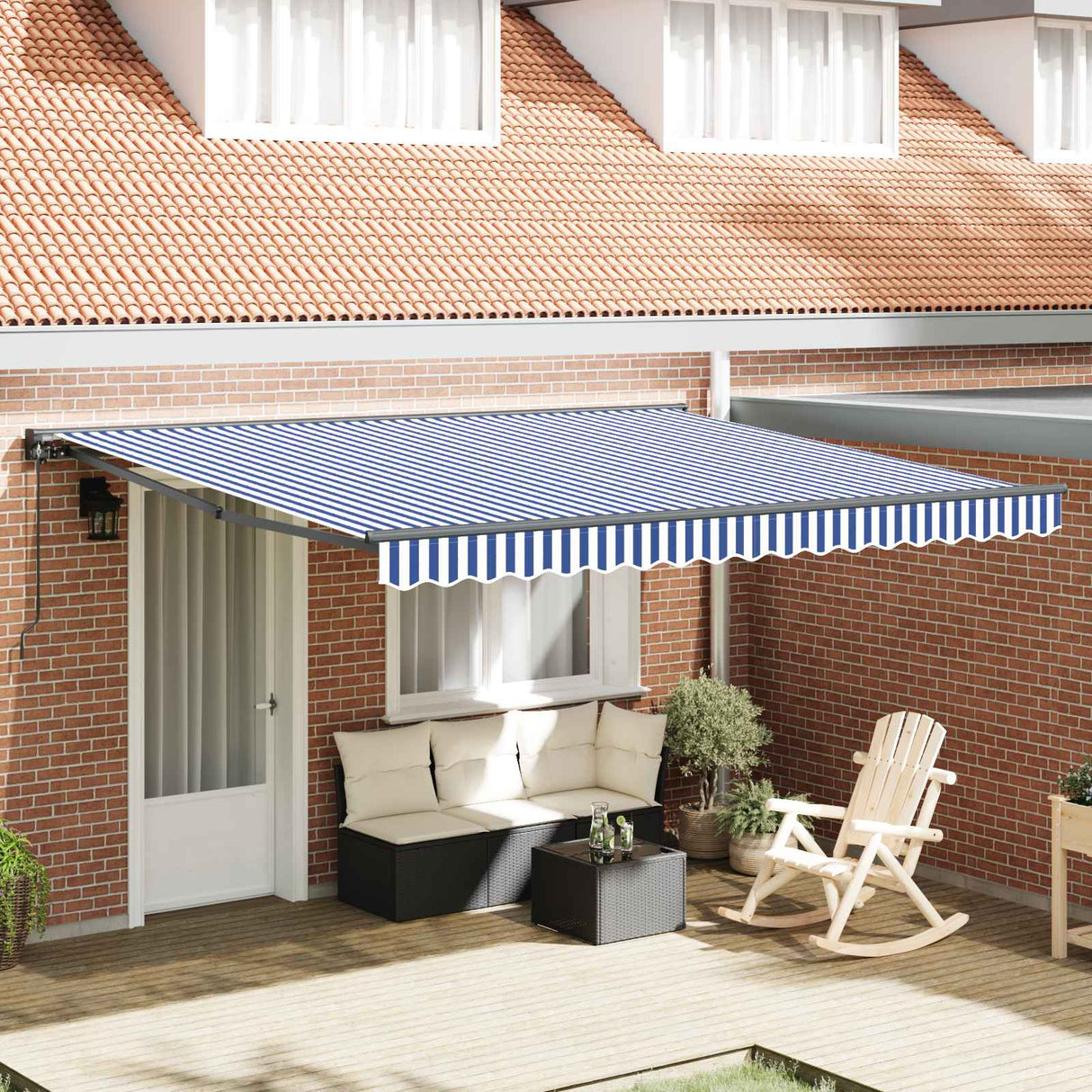 Retractable Awning Manual Blue and White 400 x 300 cm