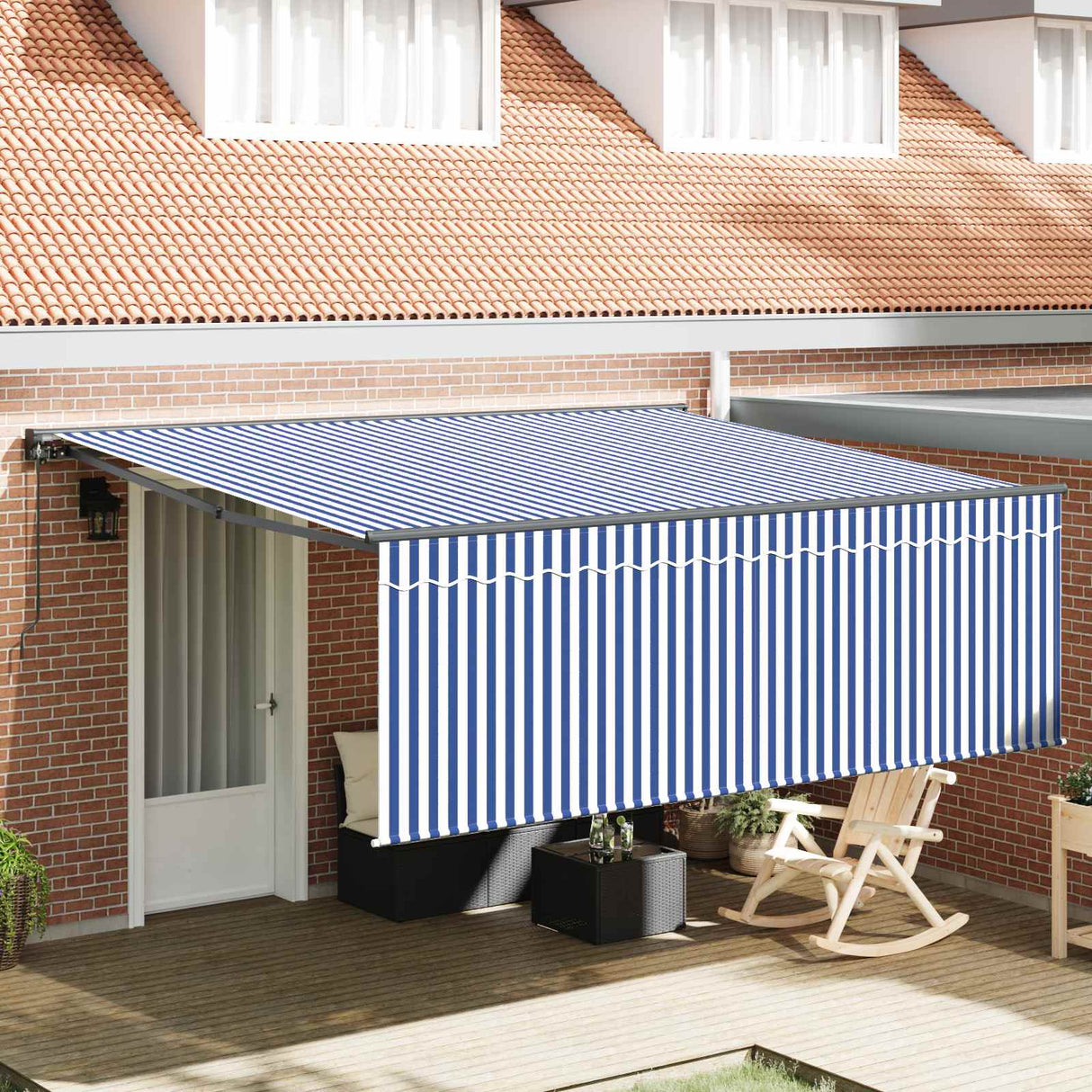 Retractable Awning Manual Blue and White 400 x 300 cm