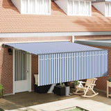 Retractable Awning Manual Blue and White 400 x 300 cm