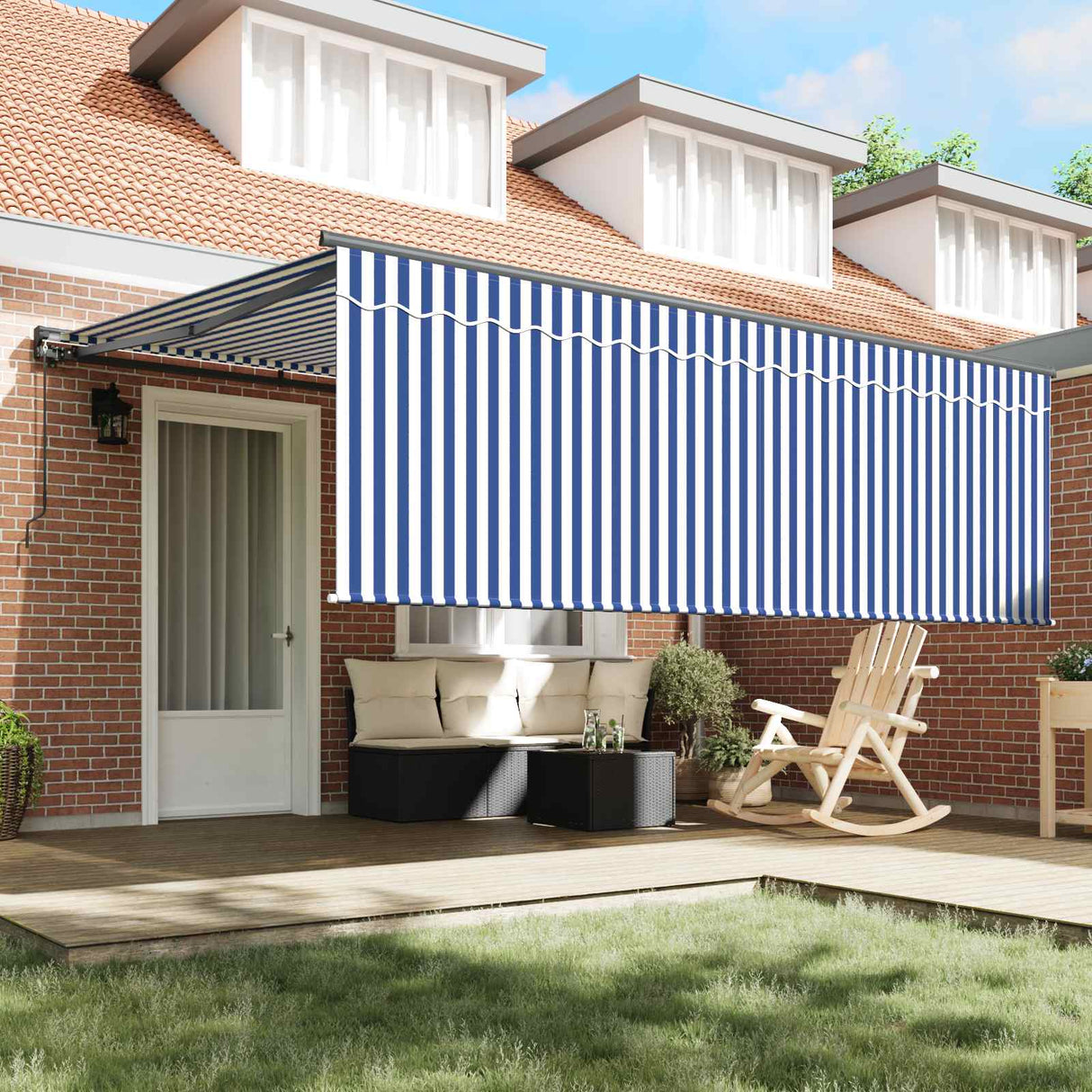 Retractable Awning Manual Blue and White 400 x 300 cm