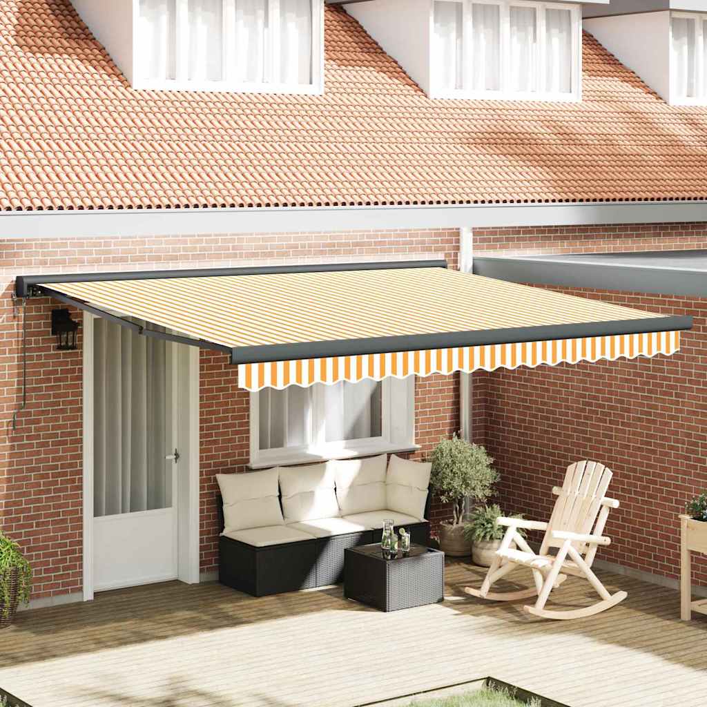 Retractable Awning Yellow and white 400 x 300 cm Fabric, Metal