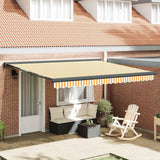 Retractable Awning Yellow and white 400 x 300 cm Fabric, Metal