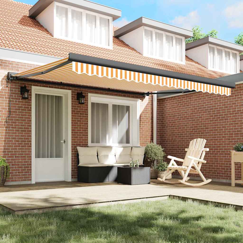 Retractable Awning Yellow and white 400 x 300 cm Fabric, Metal