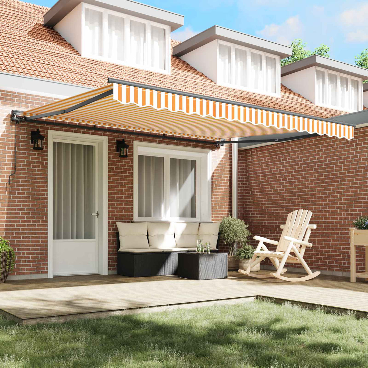 Retractable Awning Manual Yellow and White 400 x 300 cm