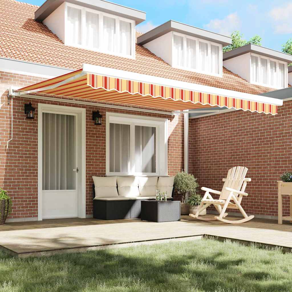 Retractable Awning Yellow, Orange 400 x 300 cm Fabric, Metal