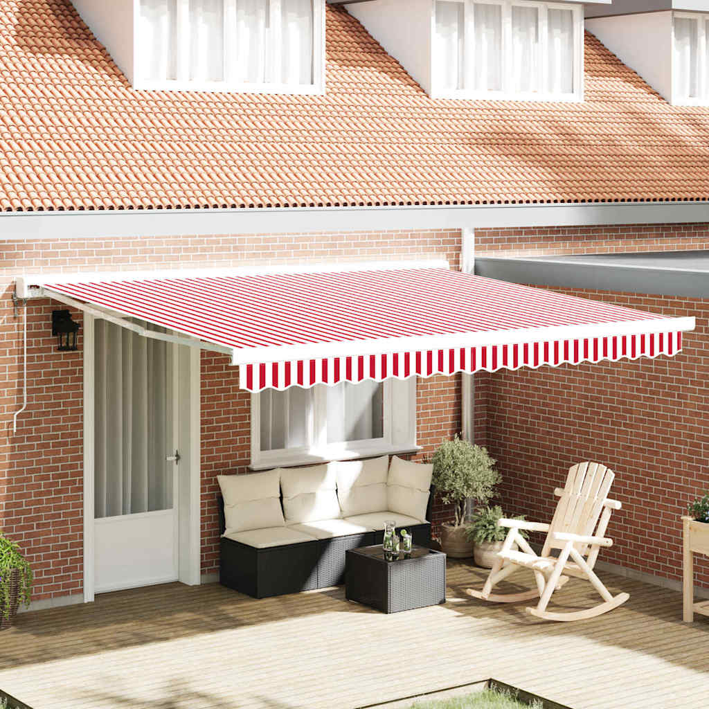 Retractable Awning Red, White 400 x 300 cm Fabric, Metal
