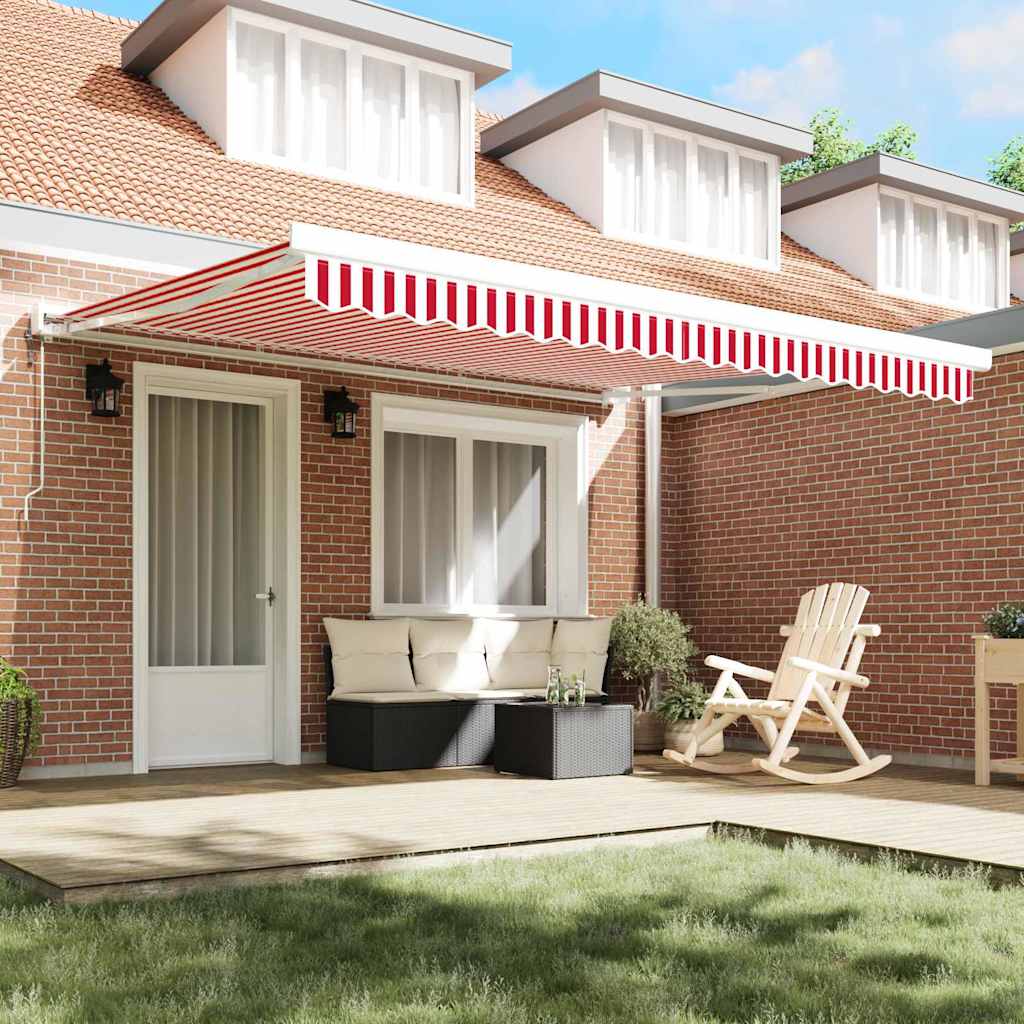 Retractable Awning Red, White 400 x 300 cm Fabric, Metal