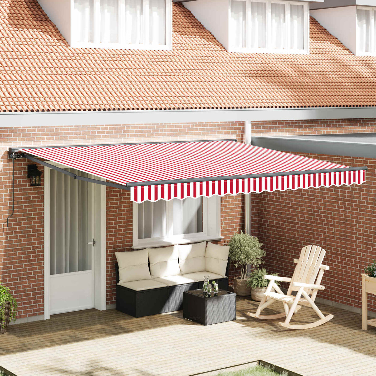 Retractable Awning Manual Red and White 400 x 300 cm