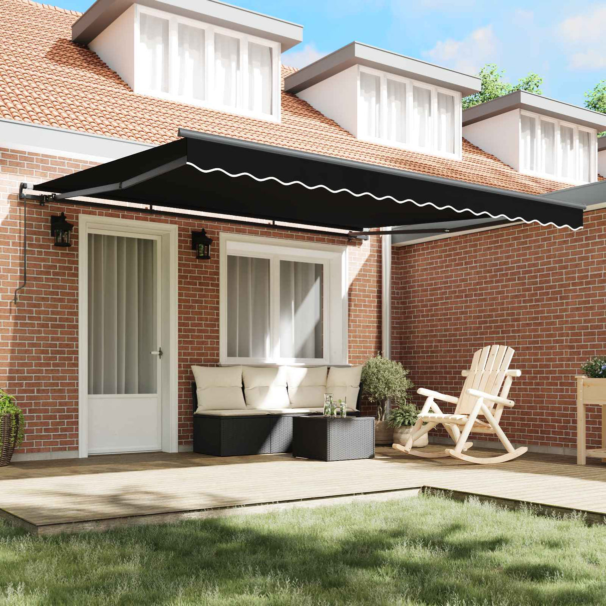 Retractable Awning Black 400 x 300 cm Polyester and Steel