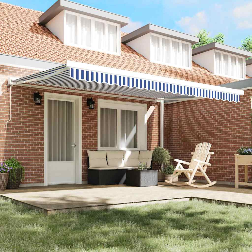 Retractable Awning Blue and white 450 x 300 cm Fabric, Metal