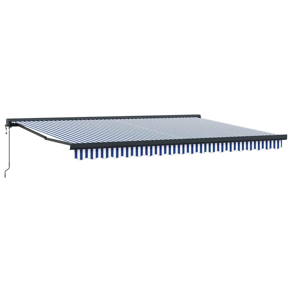 Retractable Awning Blue and white 450 x 300 cm Fabric, Metal