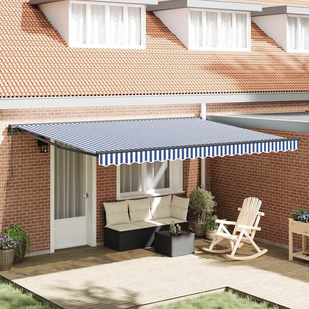 Retractable Awning Blue and White 450x300 cm Fabric
