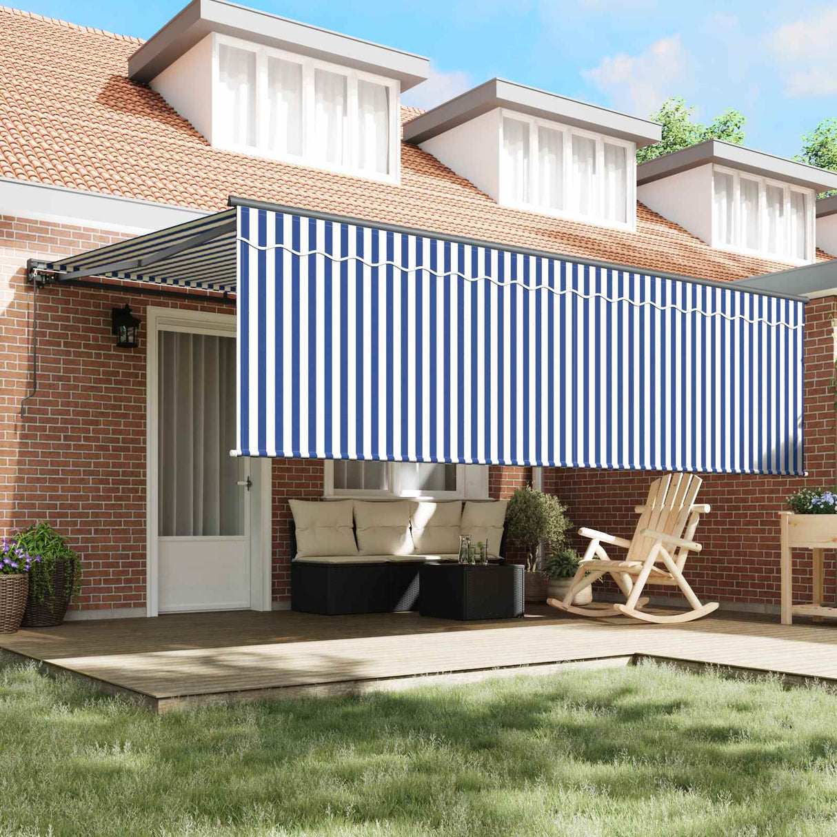 Retractable Awning Manual Blue and White 400 x 300 cm
